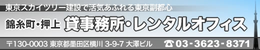 錦糸町のレンタルオフィス、貸事務所は大澤ビル、押上からも近い東京スカイツリー建設で活気あふれる東京副都心のスポット
